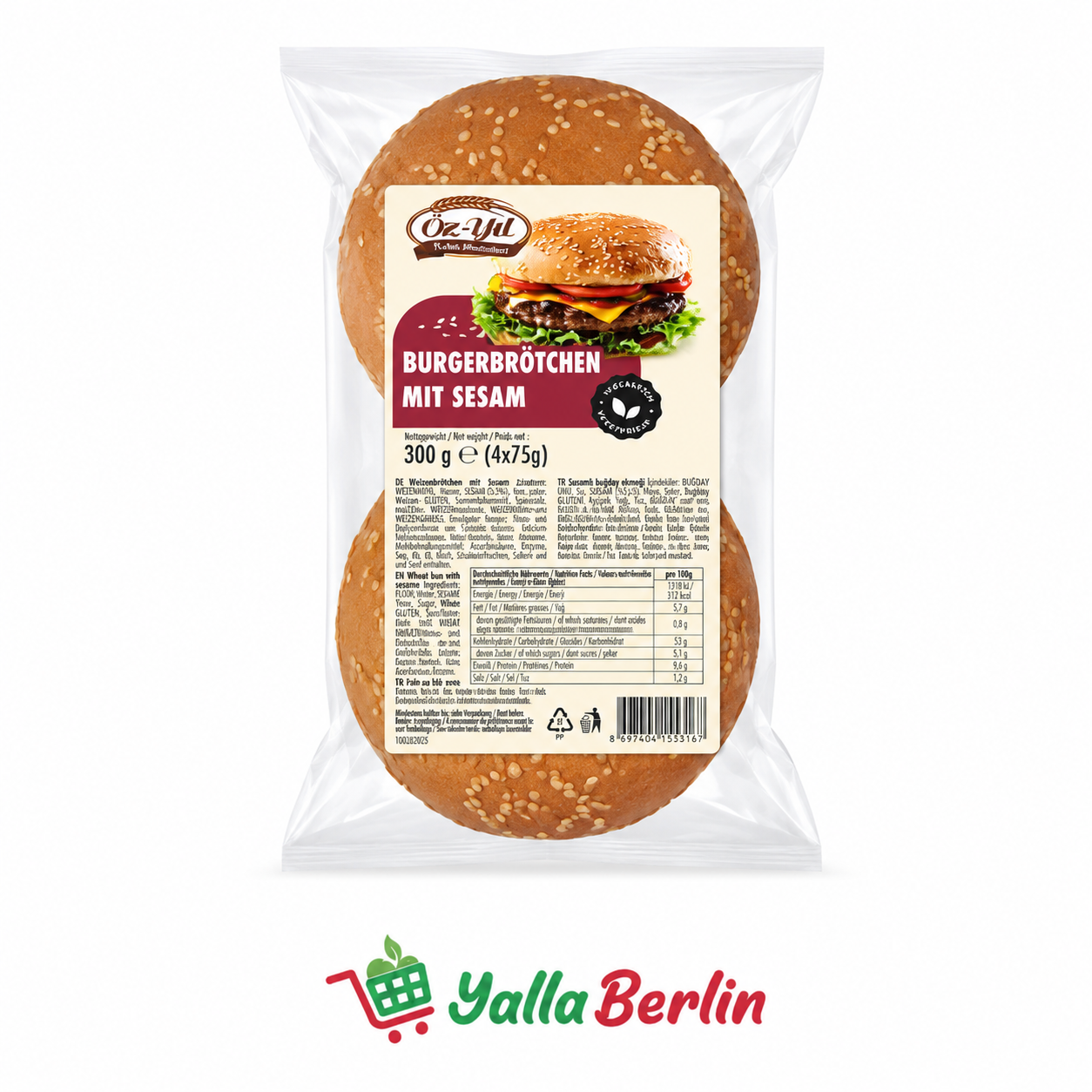 ÖZ-YIL Maxi Burgerbrötchen mit Sesam 4×75 g 300 g