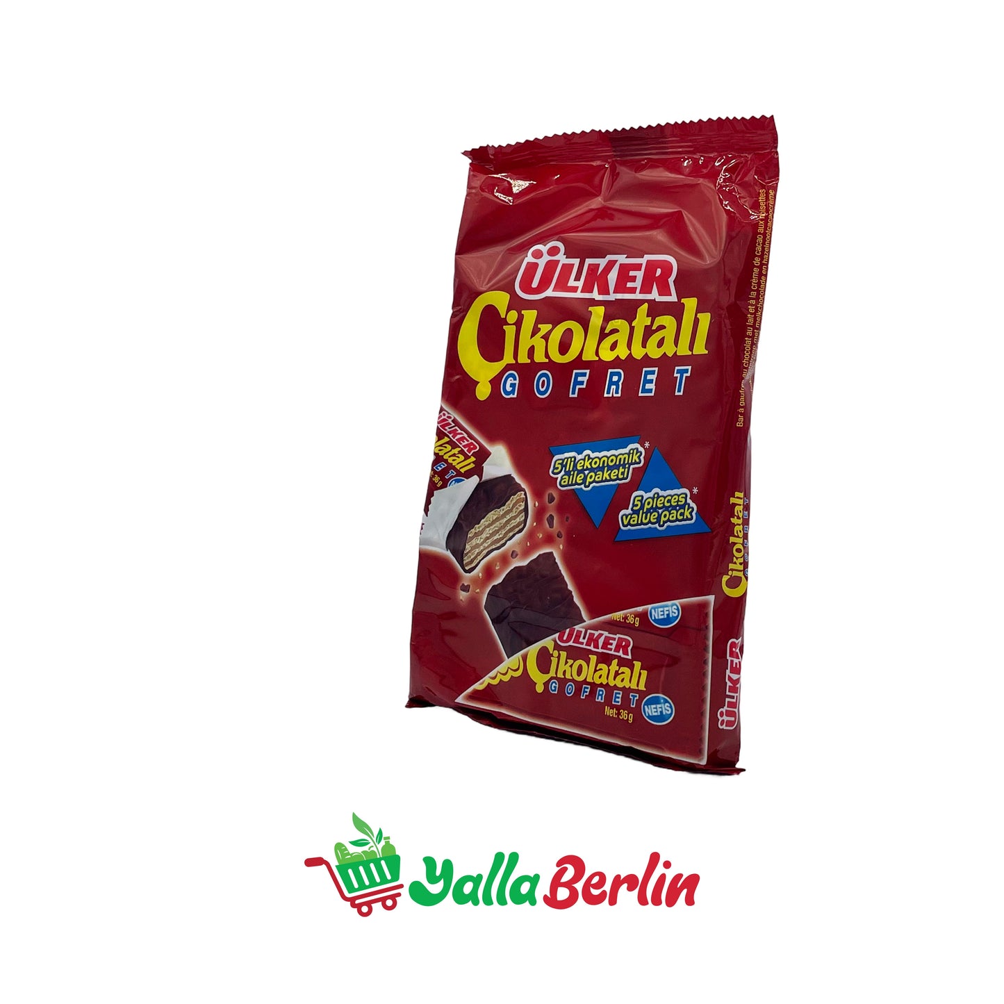 ÜLKER ÇIKOLATALI, GEFÜLLT MIT CREME UND ÜBERZOGEN MIT SCHOKOLADE.