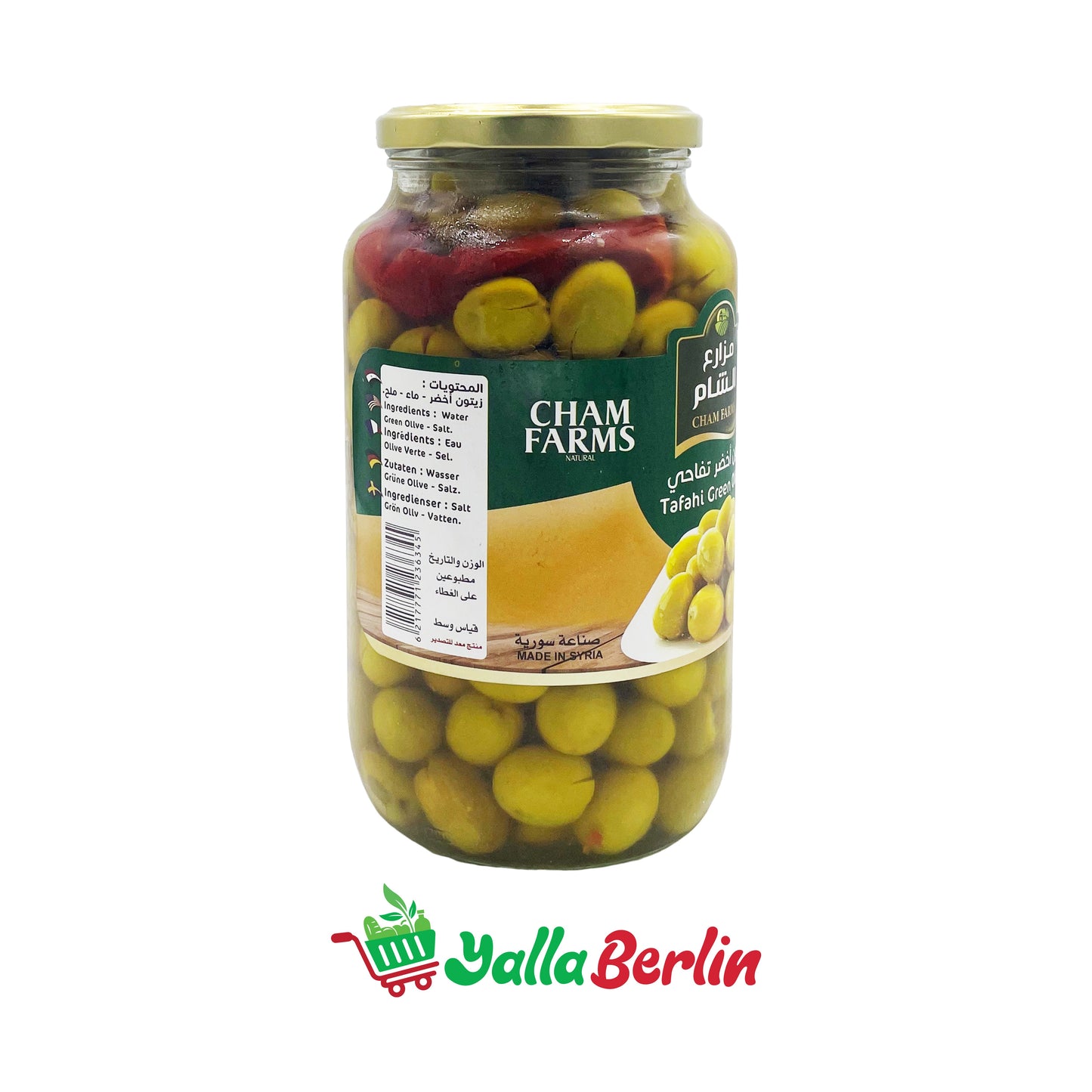 CHAM FARMS GRÜNE TUFFAHI OLIVEN 1000 Gr Netto